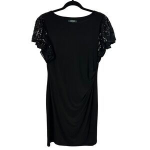 Lauren Black Sequin Flutter Sleeve Sheath Wedding Guest Dress Size XS Small